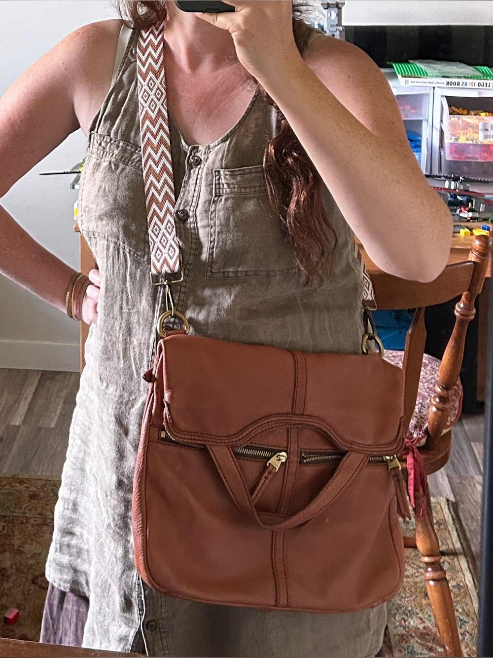 Fossil Cognac Leather Shoulder Bag zipper brown handbag purse